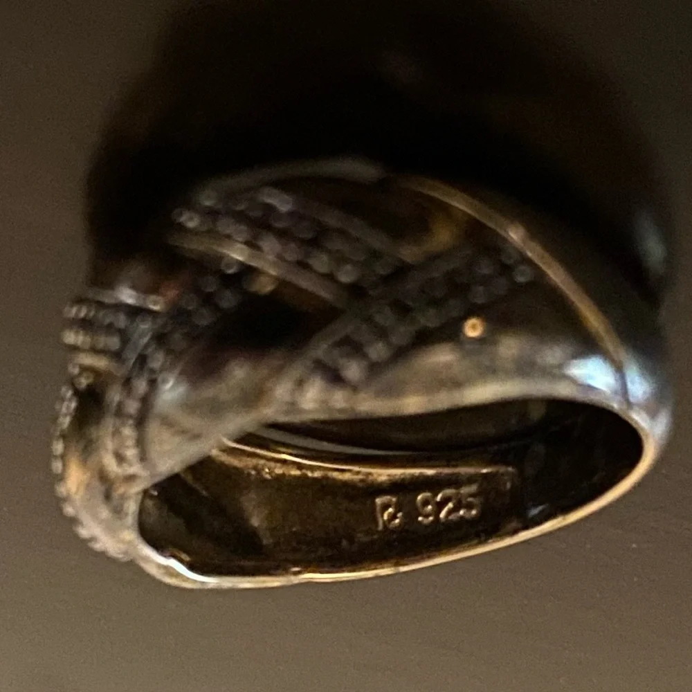 Bold .925 Sterling Silver Gold Vermeil Diamond Chip Band Ring | Size 6.5